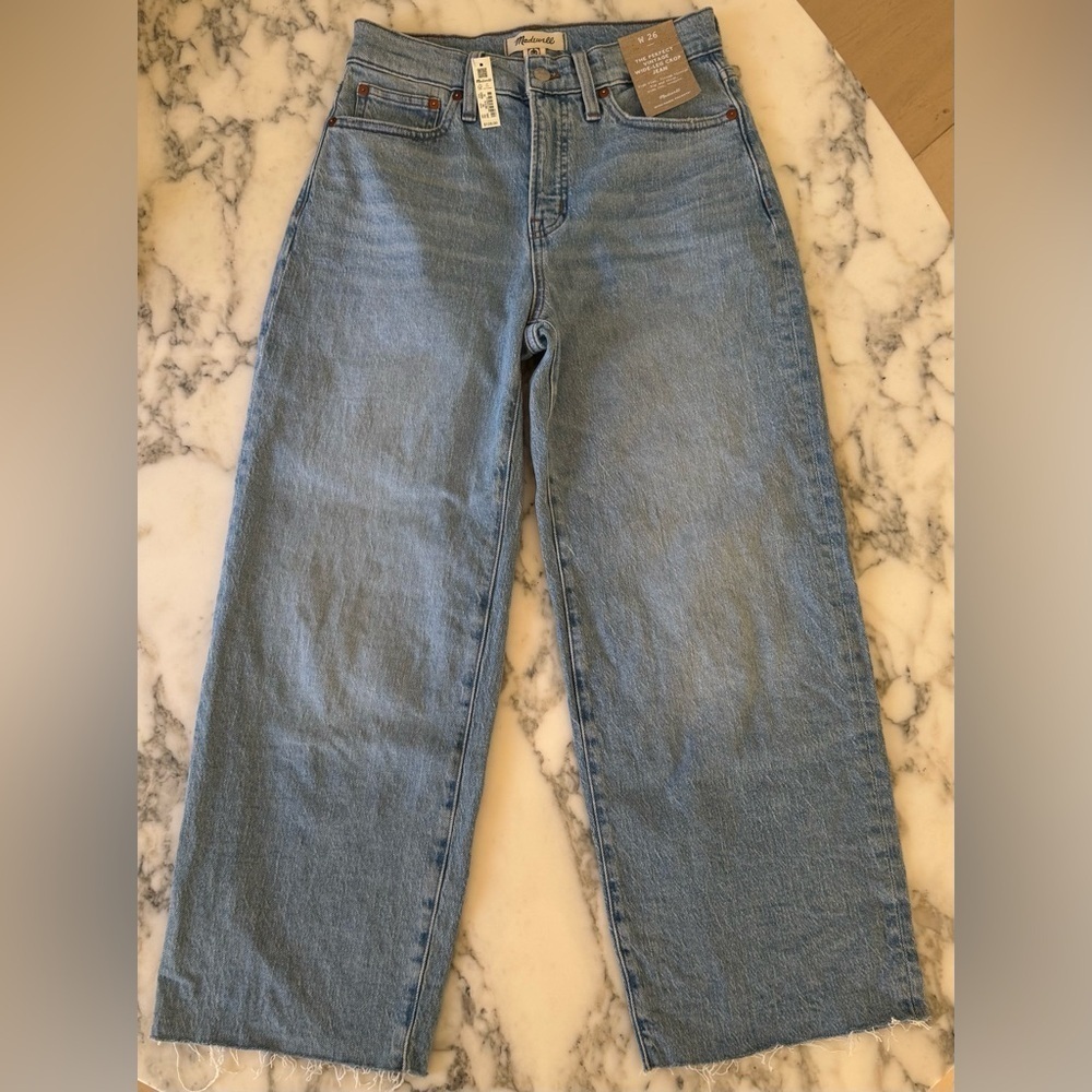 NWT Madewell The Perfect Vintage Crop Jeans Blue Raw Hem High Rise 26 Sold Out! - Picture 6 of 10